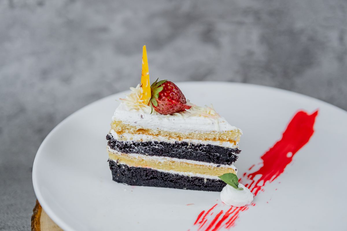 A cake slice ready to share