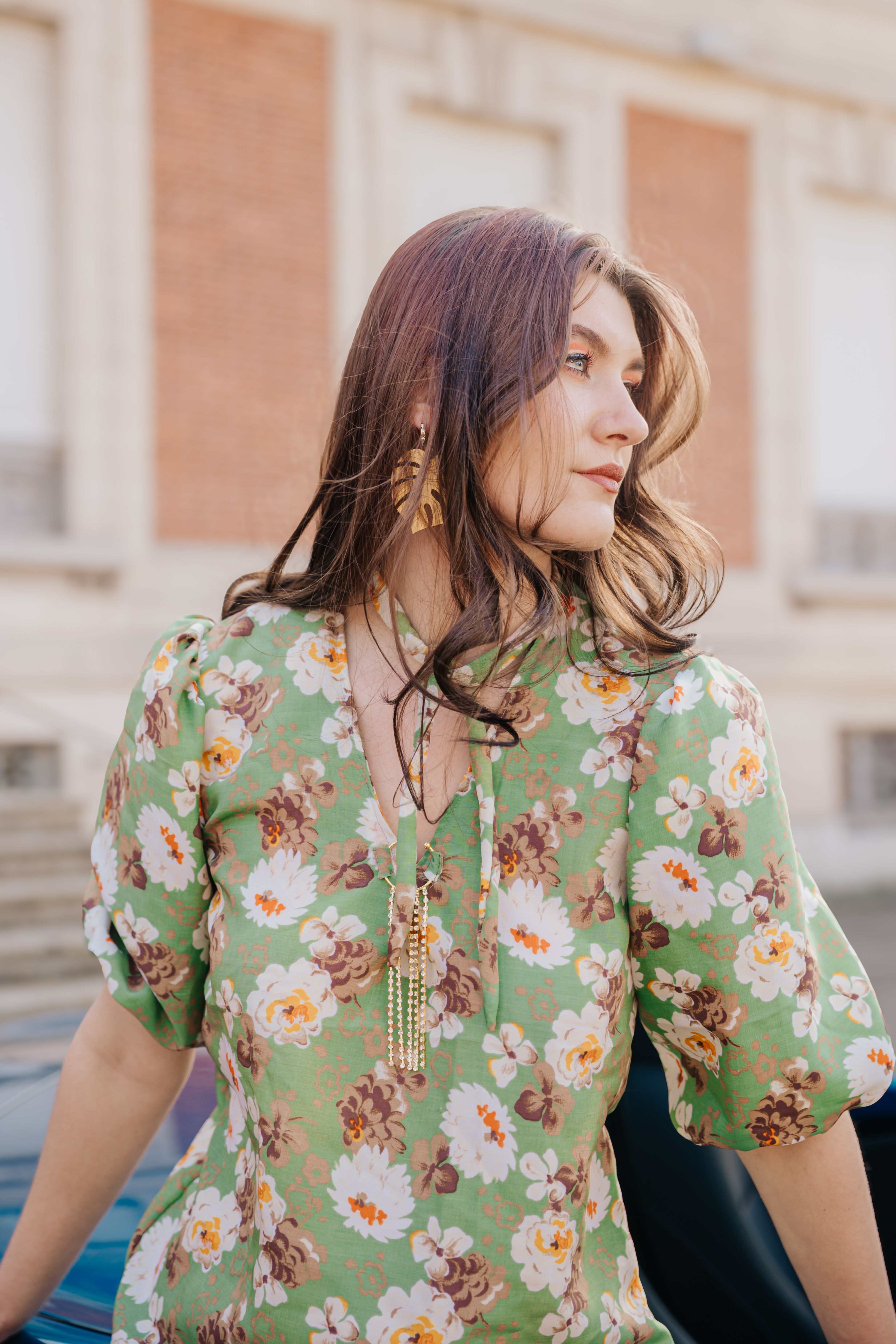 Stylish Woman in Floral Dress Outdoors · Free Stock Photo