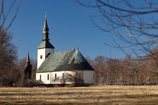 Charming 19th-century church on picturesque Visingsö Island, Sweden.