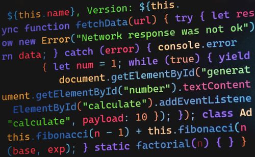 Free Vibrant JavaScript code displayed on a screen, highlighting programming concepts and software development. Stock Photo