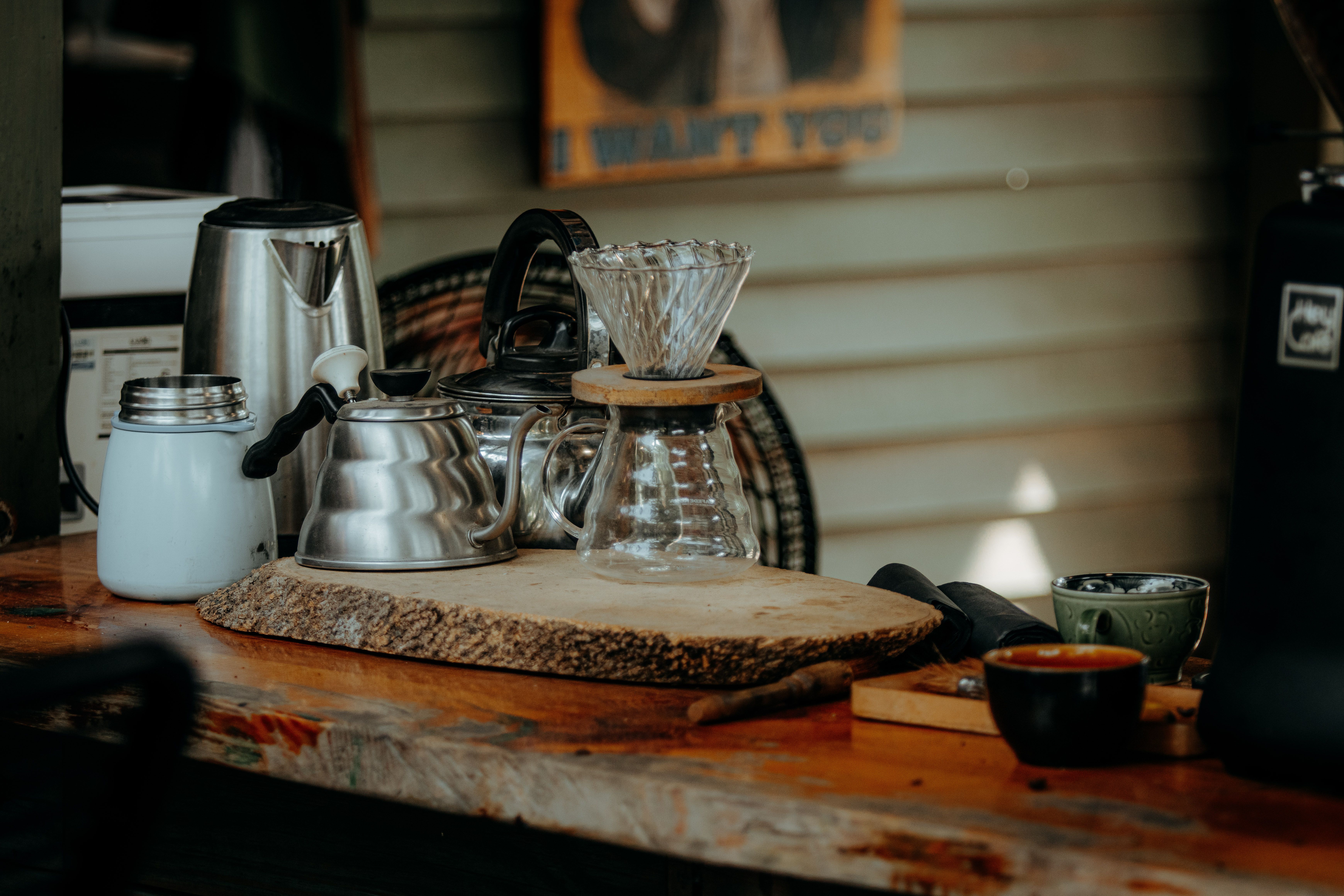 Rustic Coffee Brewing Setup on Wooden Table · Free Stock Photo