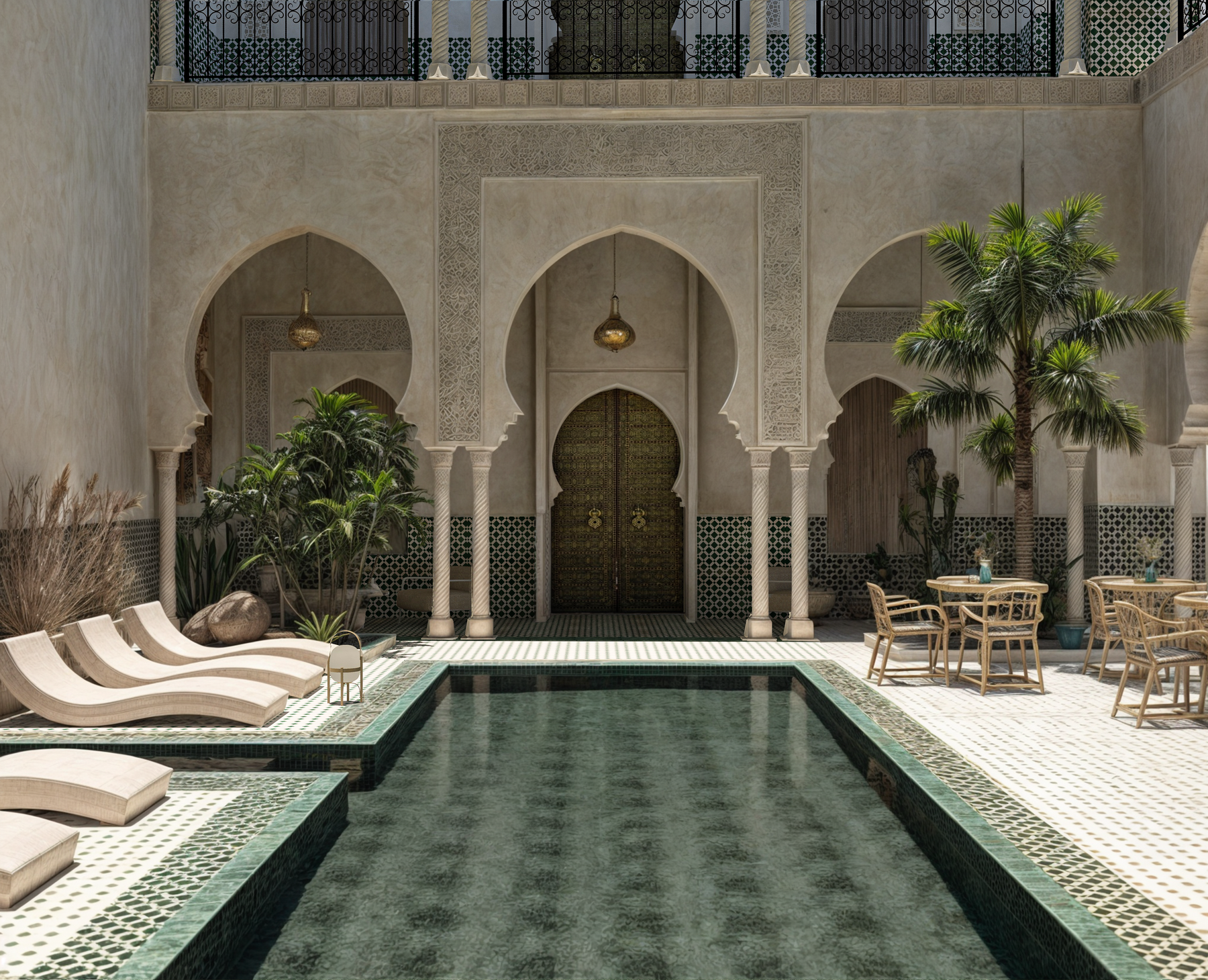 Elegant Moroccan courtyard with pool