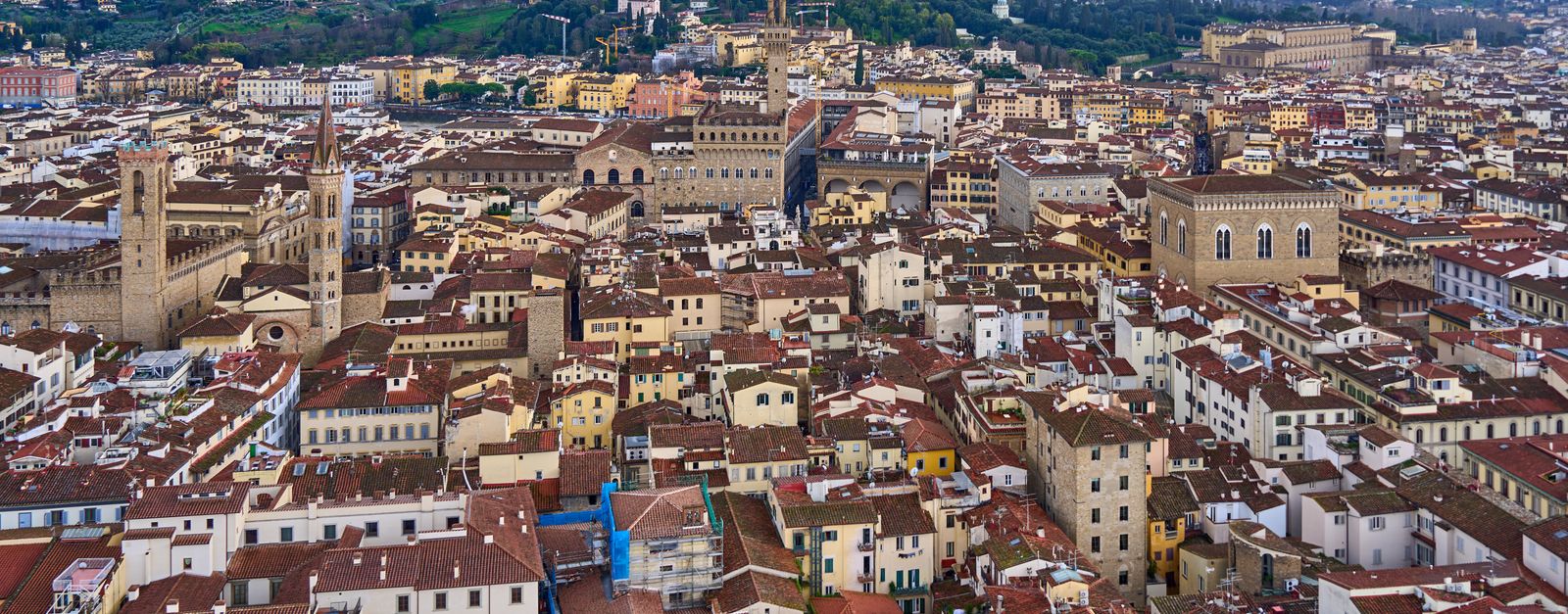 A captivating aerial view of Florence showcasing its historic architecture and iconic landmarks.