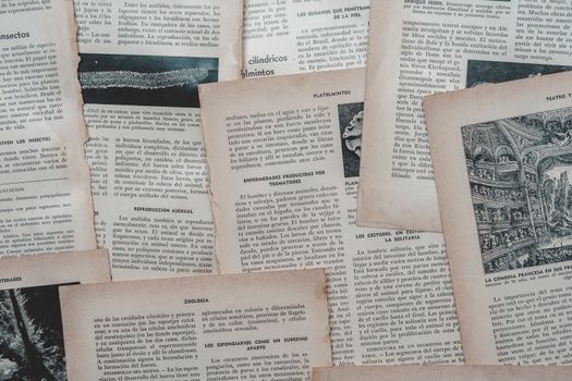 A collection of vintage Spanish book pages, showcasing classic literature and historical writings, Venezuela.