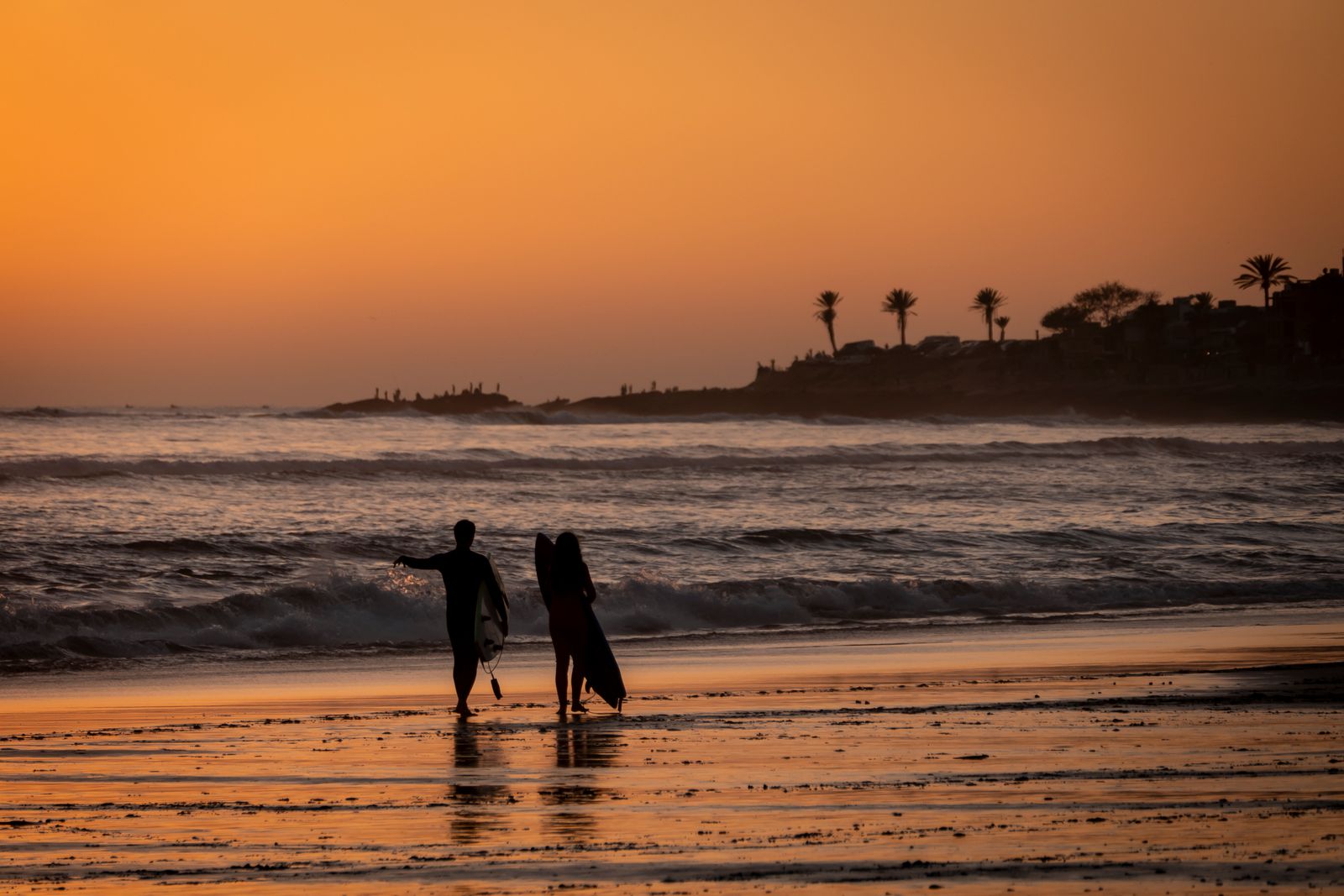 Real Taghazout beach sunset near Agadir Morocco