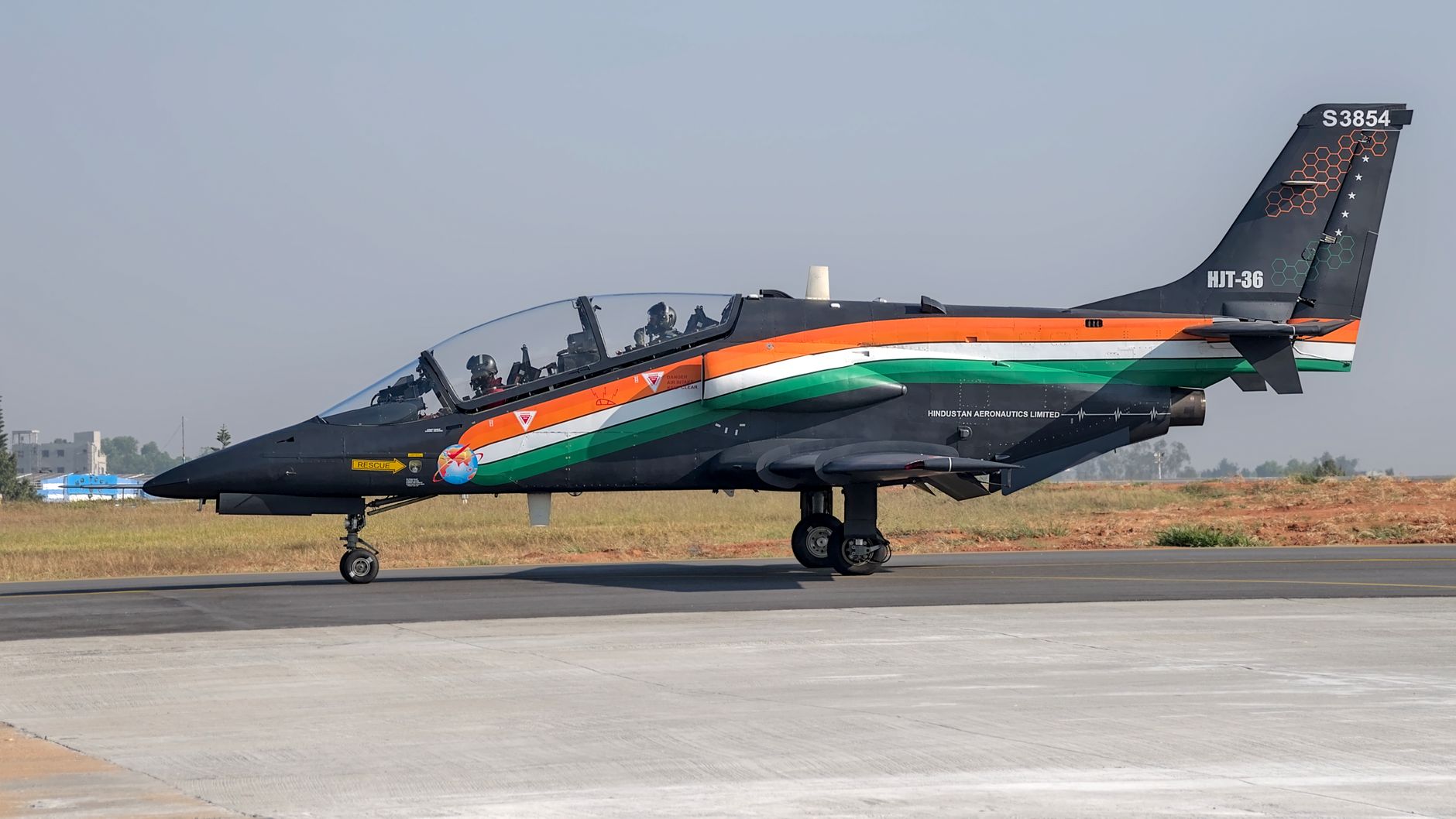 HJT-36 aircraft displayed at Aero India in Bengaluru, India.