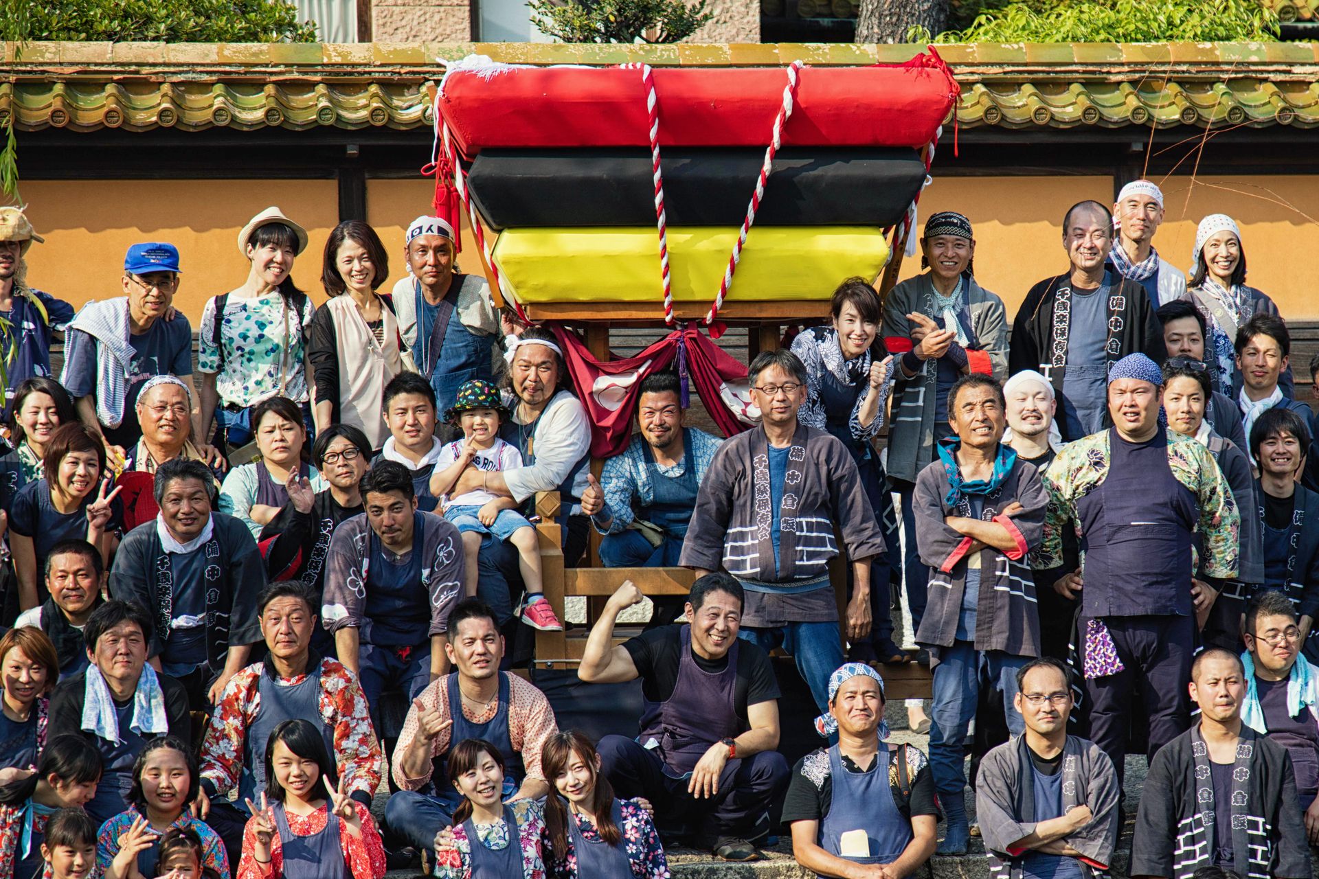Group of people celebrating a traditional Japanese festival in Kurashiki, Japan.