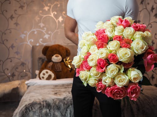 Free Man Holding Flower Bouquet Stock Photo