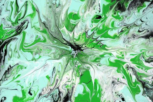 Free Dynamic abstract painting with swirling green and white patterns. Stock Photo