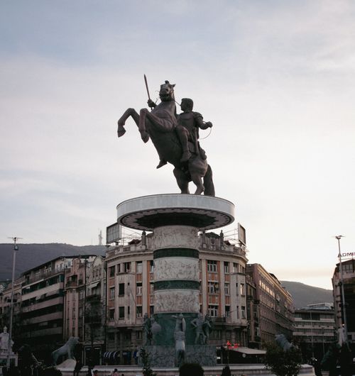Free Stunning view of Alexander the Great statue in Skopje, North Macedonia during dawn. Stock Photo