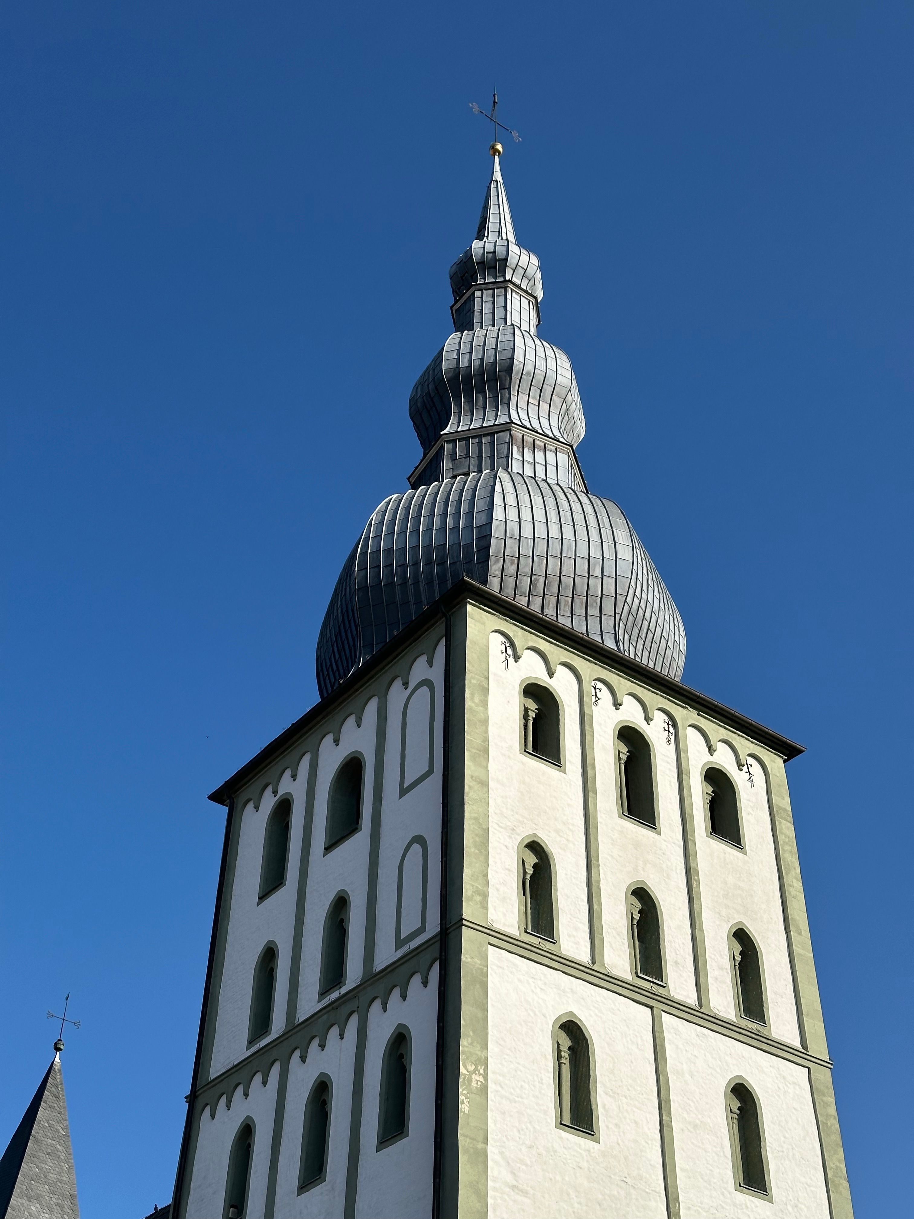 Historic Church Tower Against Clear Blue Sky · Free Stock Photo