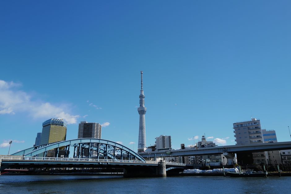 Panoramic view from the Tokyo Skytree observation deck overlooking Tokyo, Japan.