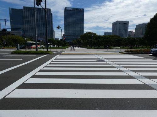Free Broad zebra crossing in Tokyo with modern skyscrapers in the background, depicting urban life. Stock Photo