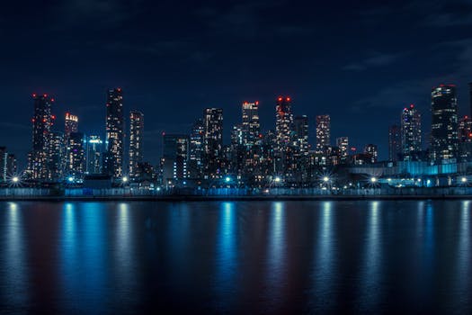 A breathtaking view of London's illuminated skyline reflecting on the river at night.