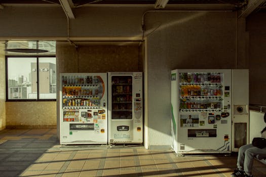 Classic vending machines in a Japanese urban setting, capturing contemporary culture.