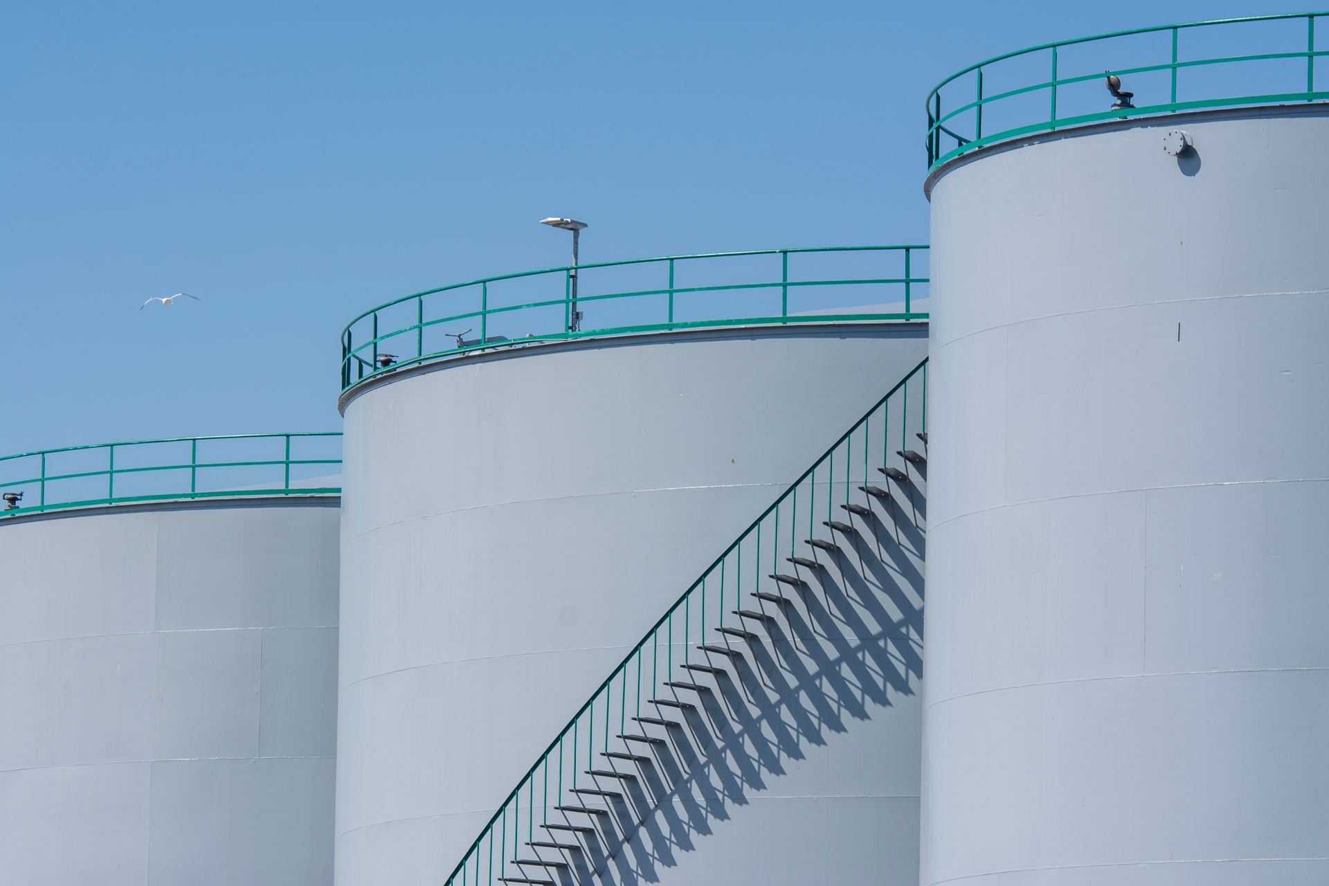Chemical storage tanks at an industrial plant