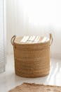 Elegant Natural Woven Basket in Sunlit Room