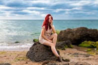 Red-Haired Woman Posing by the Sea in Istanbul