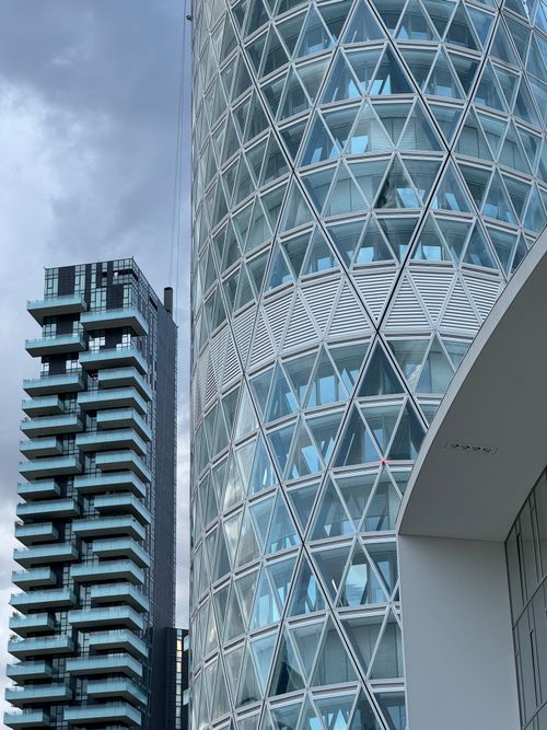 Free Stunning view of contemporary buildings in Milan, showcasing unique geometric designs. Stock Photo