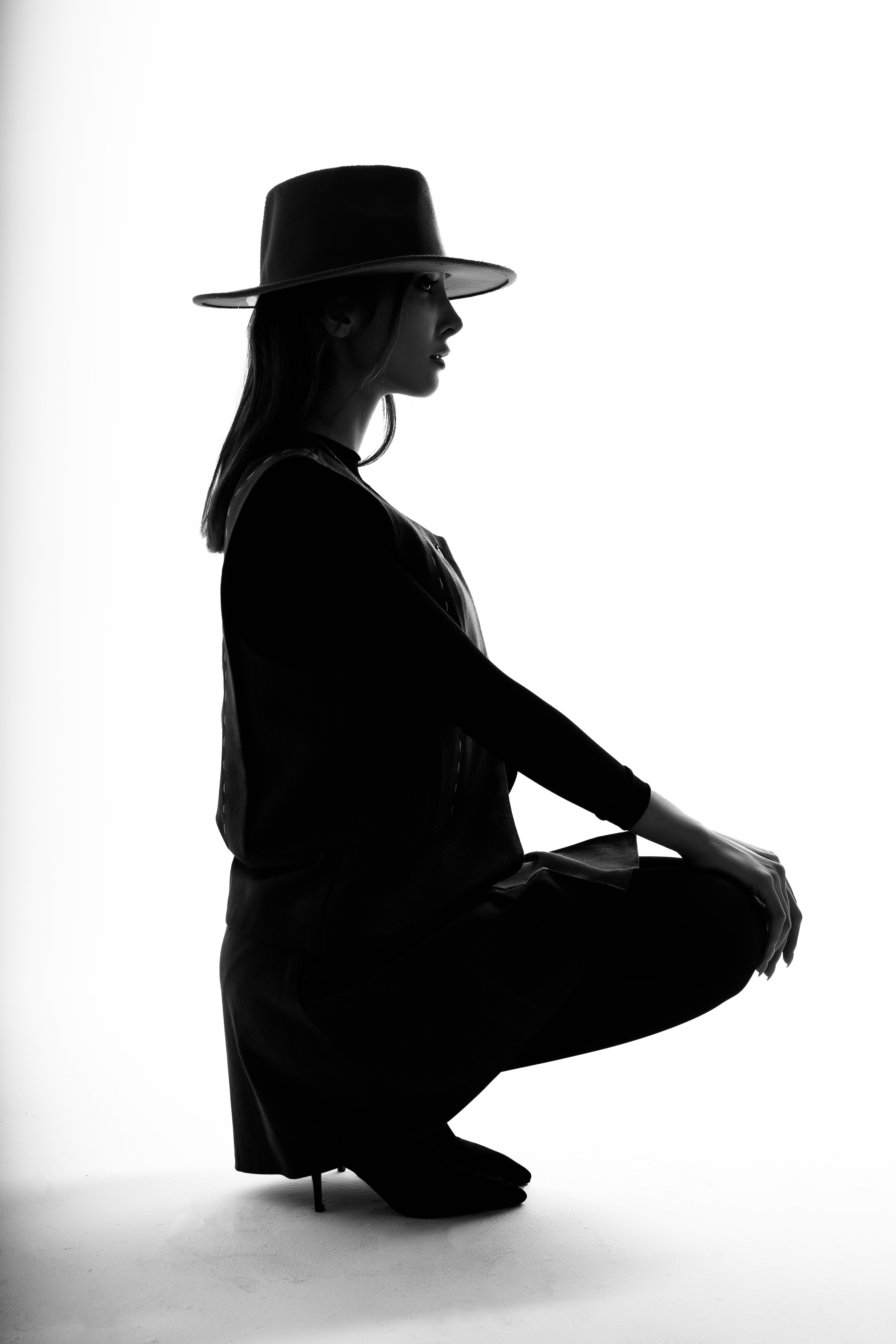 Silhouette of Woman in Black Hat and Dress · Free Stock Photo