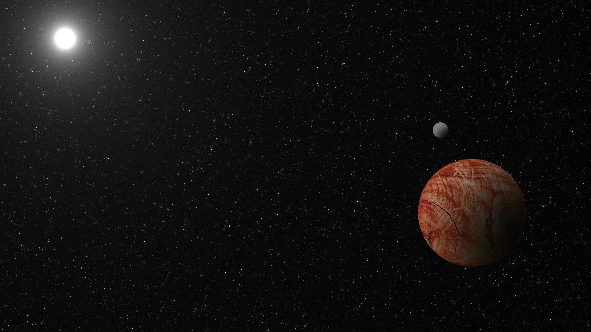 Orange planet with moon.