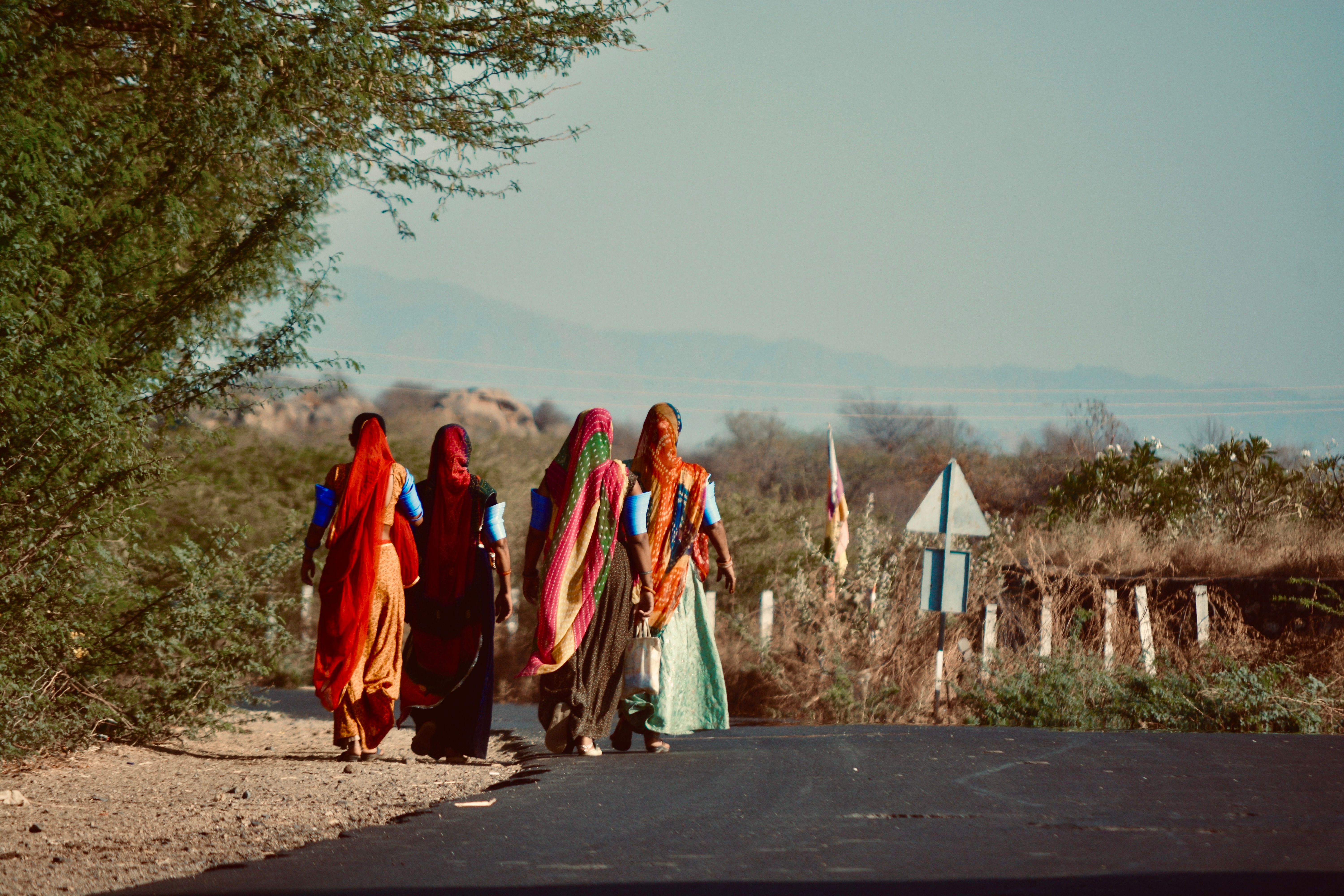 Colorful Traditional Dress on Rural Indian Road · Free Stock Photo