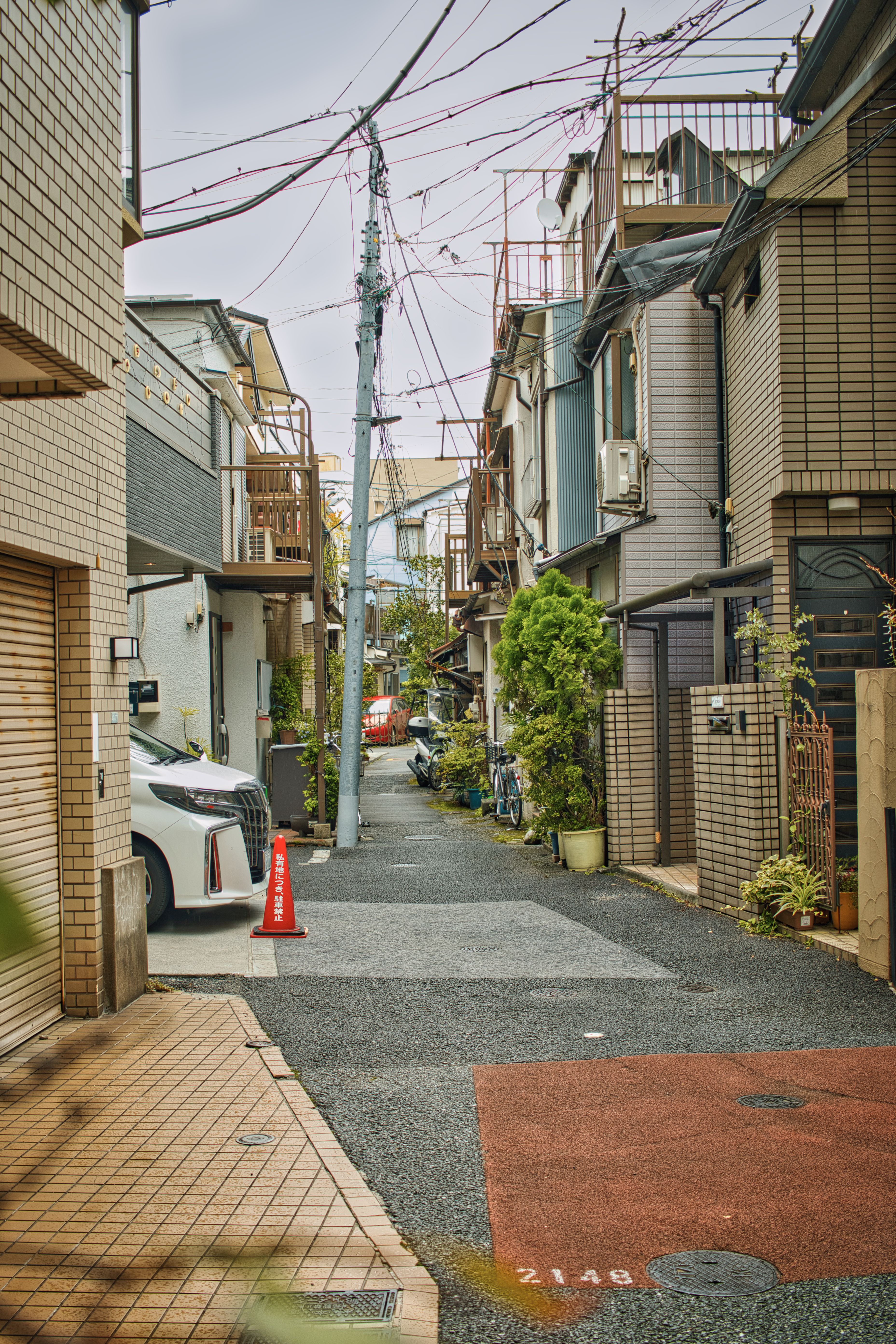 Residential alleyway in Tokyo with Tokyo Tower