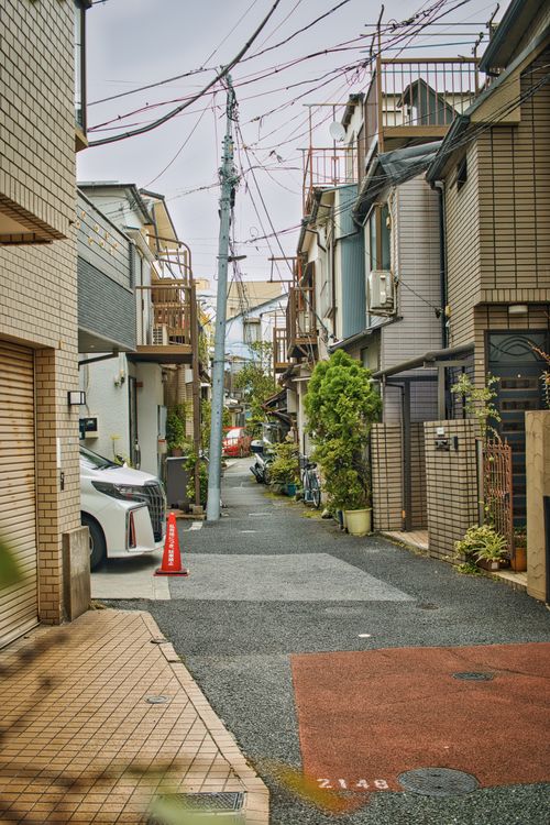 Residential alleyway in Tokyo with Tokyo Tower