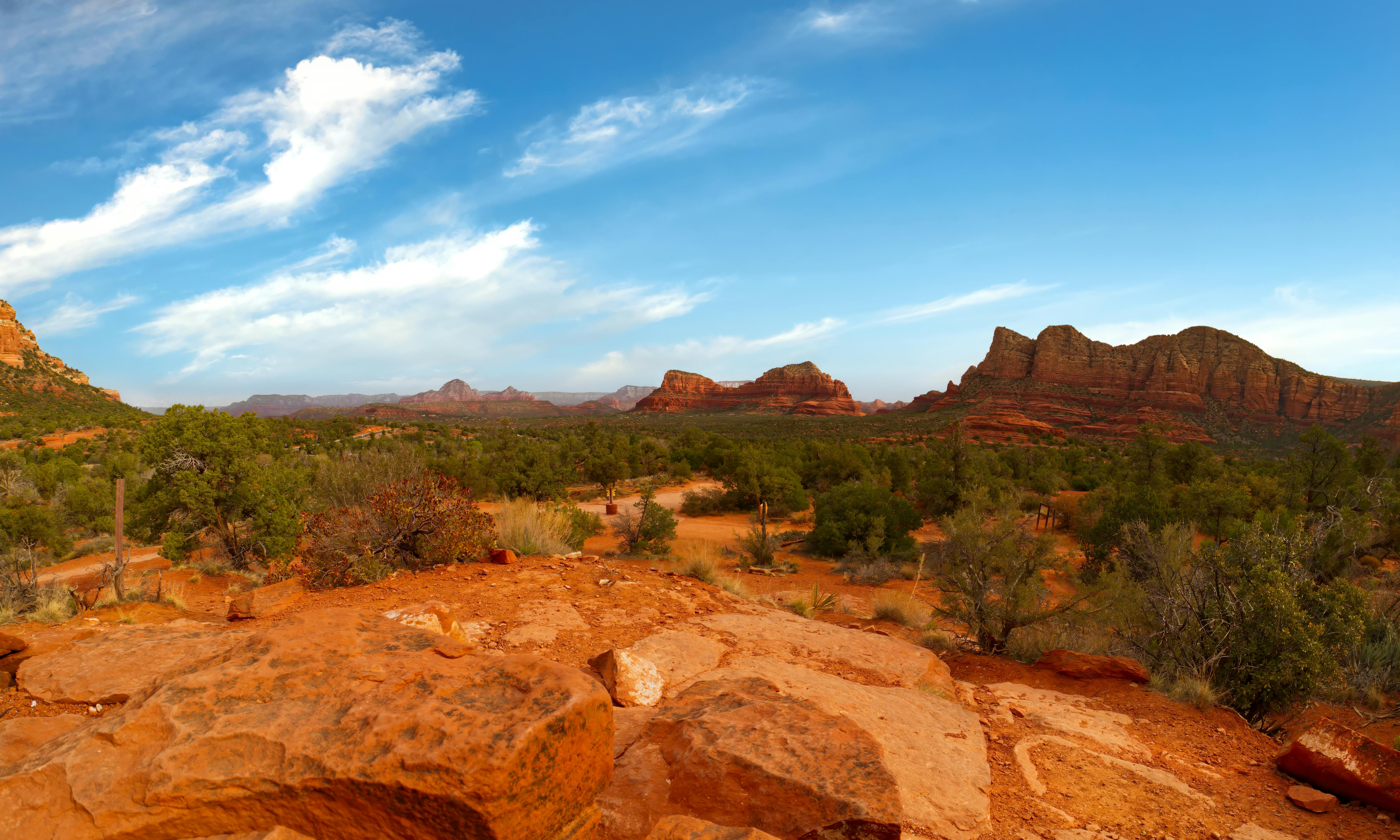 Red rock desert landscape with dramatic formations