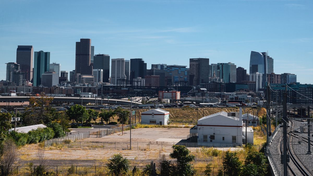 City skyline against clear blue skies