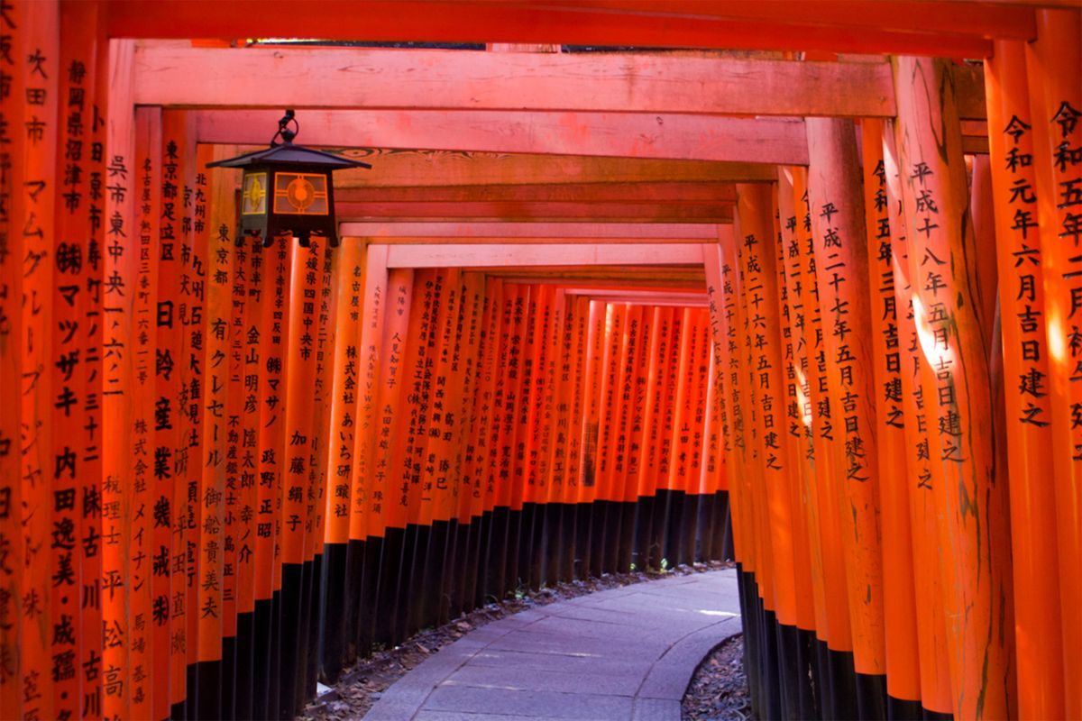 Red torii gates tunnel at Fushimi Inari Kyoto