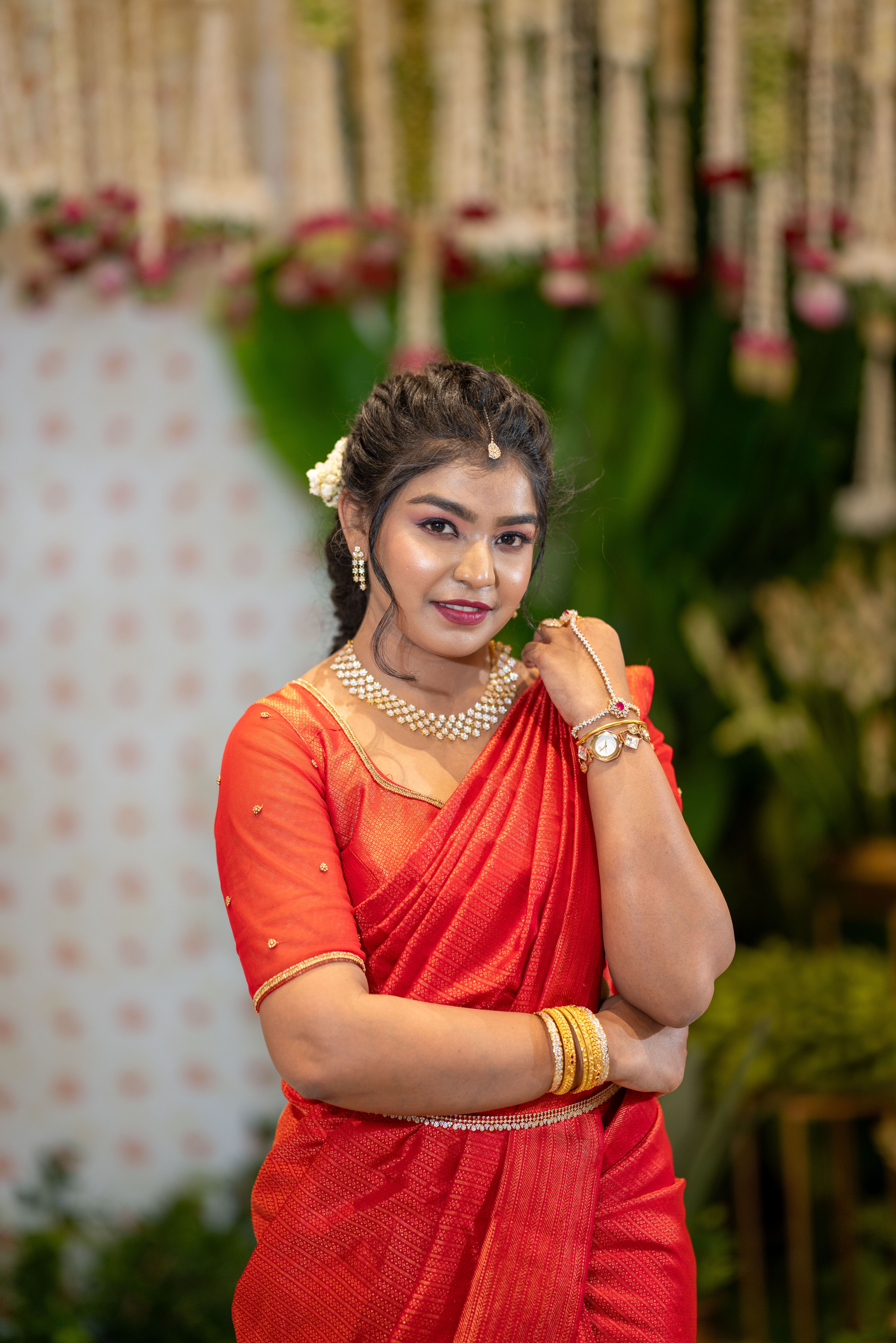 Elegant Woman in Traditional Red Sari Posing · Free Stock Photo