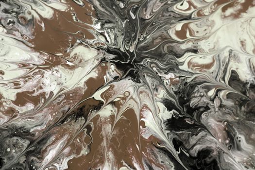 Dynamic abstract art featuring a marbled pattern in brown, black, and white tones.