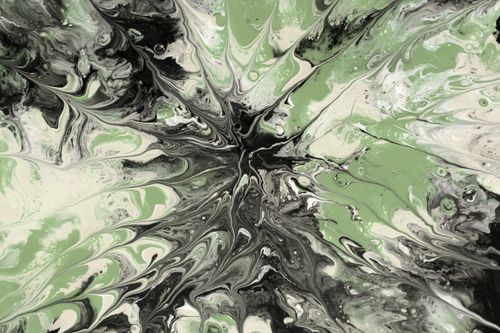 Free Dynamic abstract design featuring green, black, and white paint swirls in a fluid art style. Stock Photo