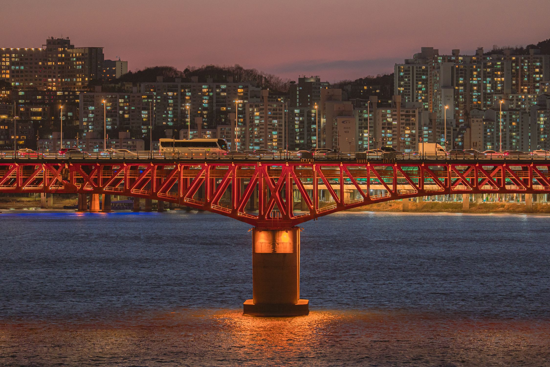 Han Bridge View Vibrant Night View of Seoul's Han River Bridge · Free Stock Photo