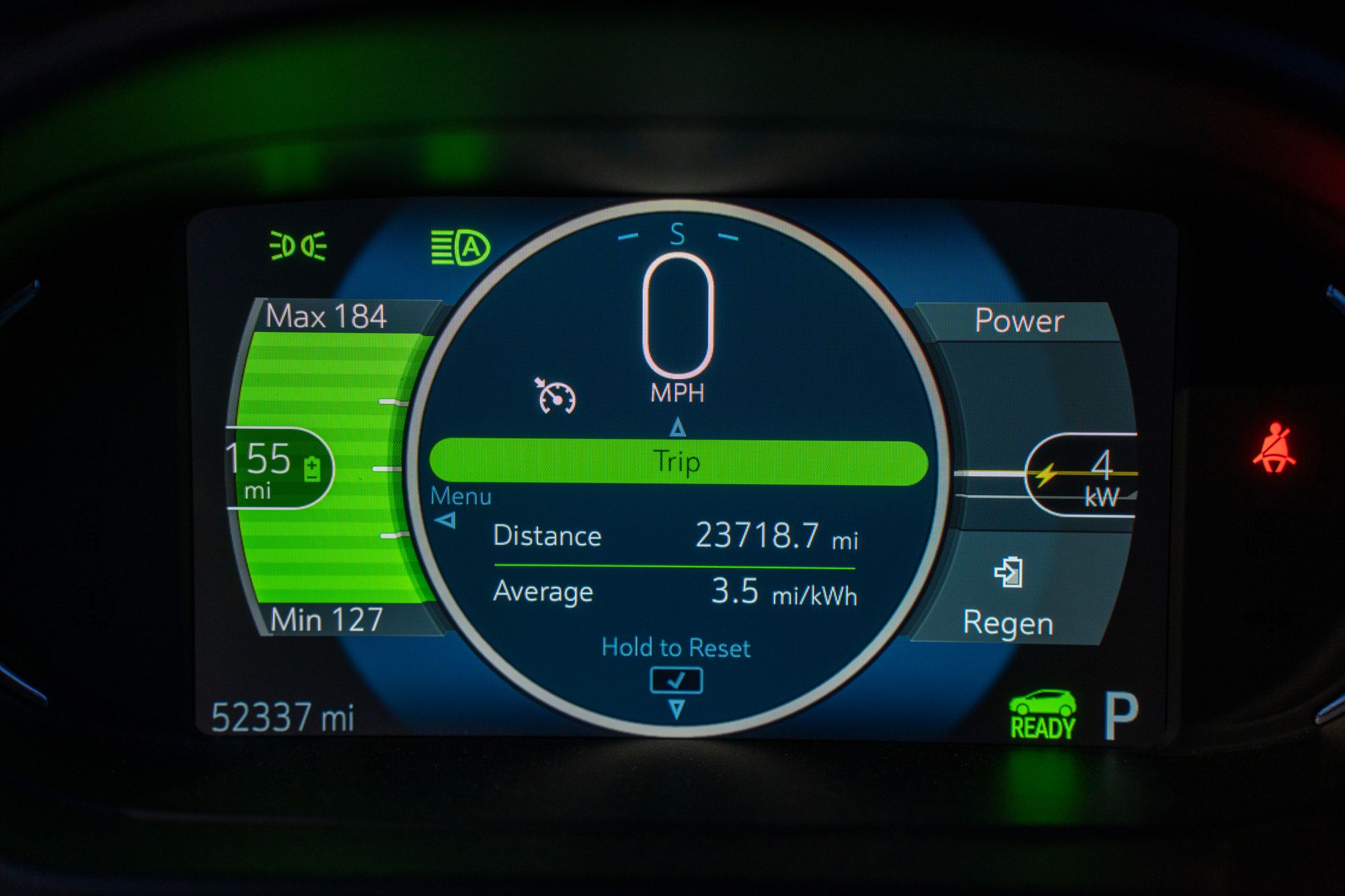 An EV dashboard showing battery range and power metrics is directly relevant to the article