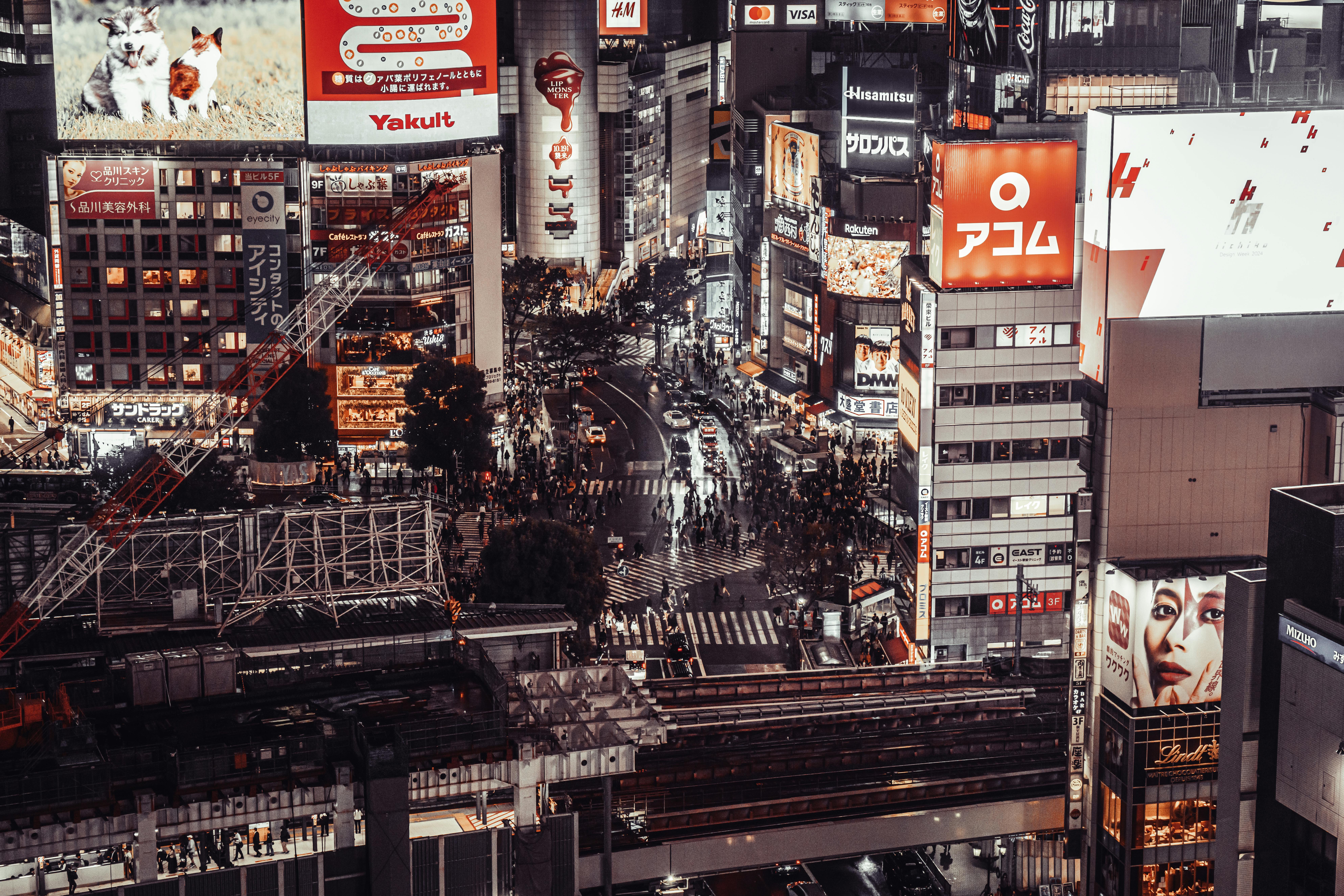 Shibuya Crossing Tokyo Neon Lights Pedestrians