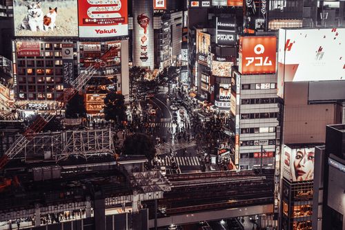 Aerial View of Shibuya Scramble Crossing at Night · Free Stock Photo
