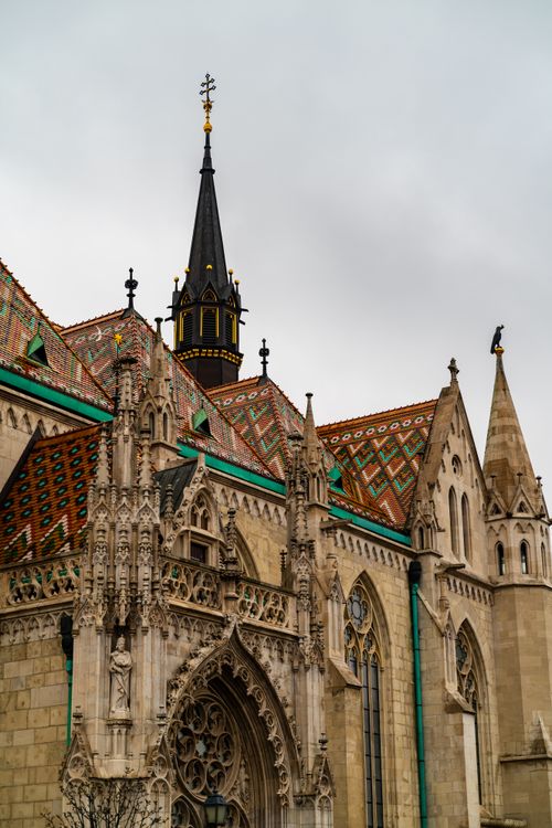 Free Majestic view of the ornate Gothic Matthias Church in Budapest, Hungary. Stock Photo