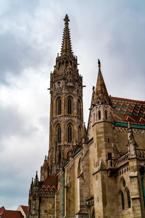 Free Explore the intricate details of the iconic Matthias Church spire in Budapest, Hungary. Stock Photo