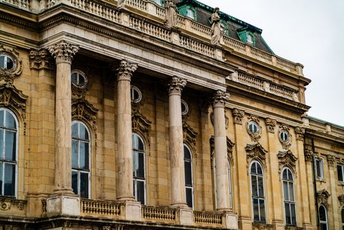 Free Close-up of Buda Castle's ornate architecture in Budapest, highlighting its historical elegance. Stock Photo