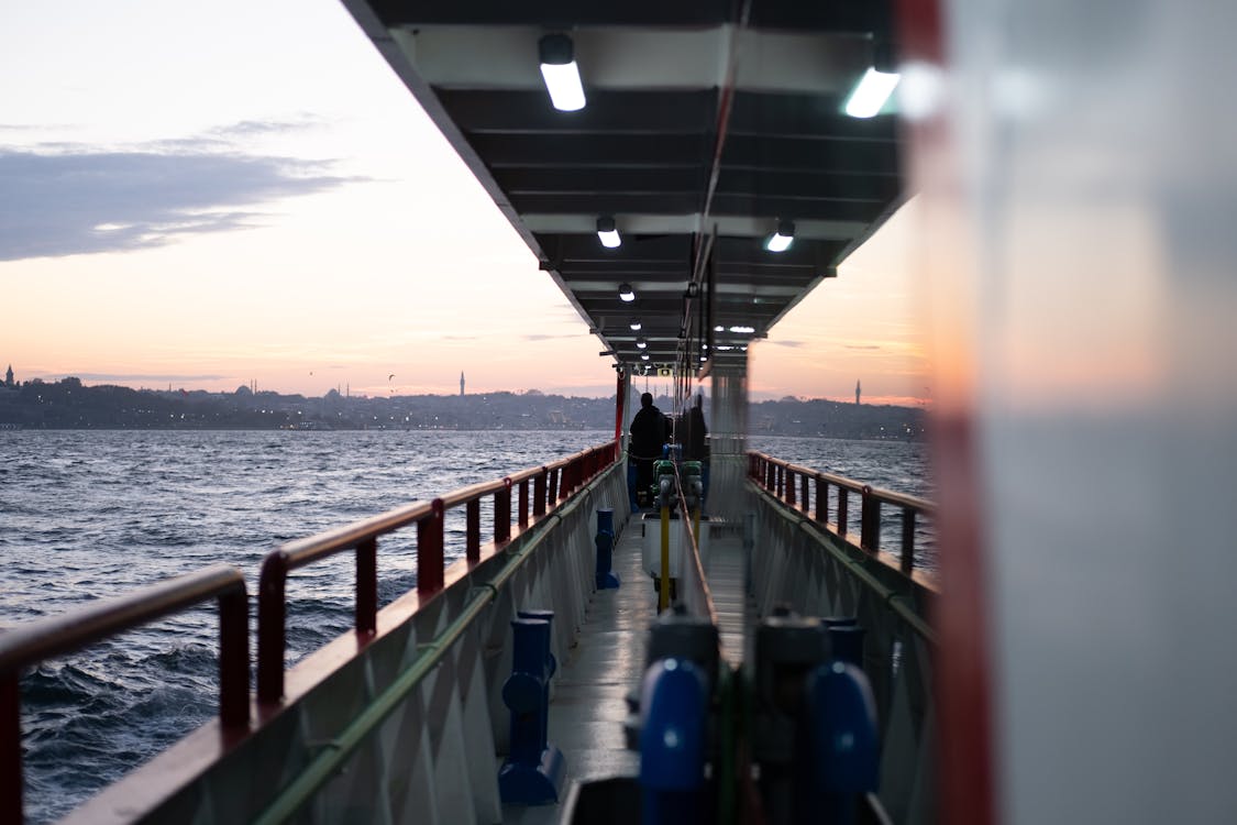 Scenic View from Ship Deck at Sunset