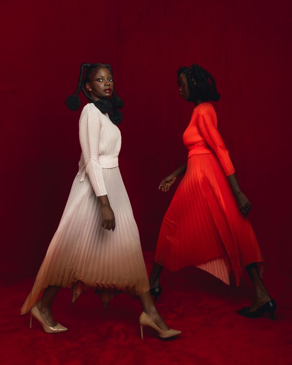 Pleated skirt with fitted knit top