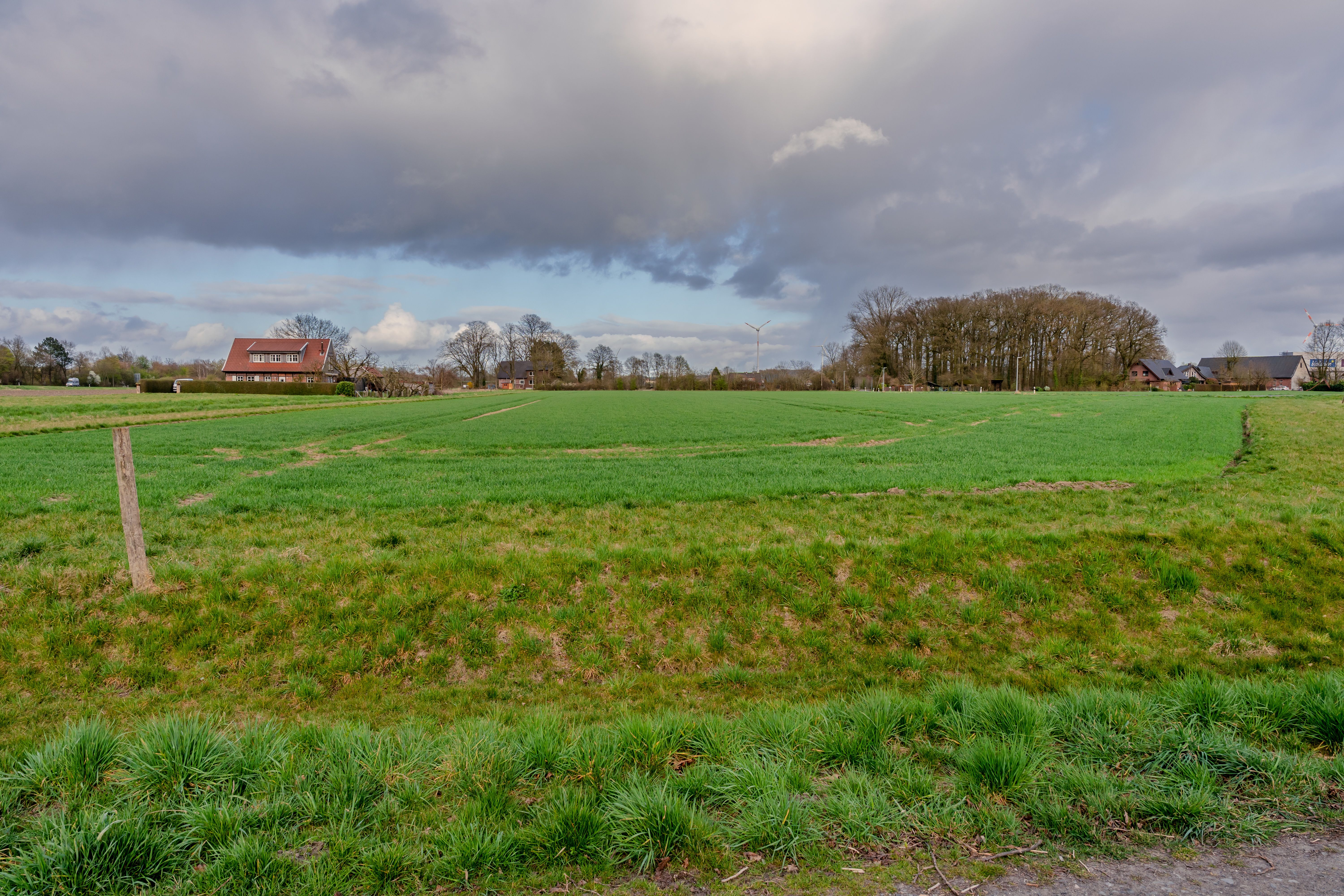 Serene Countryside Field with Farmhouse · Free Stock Photo