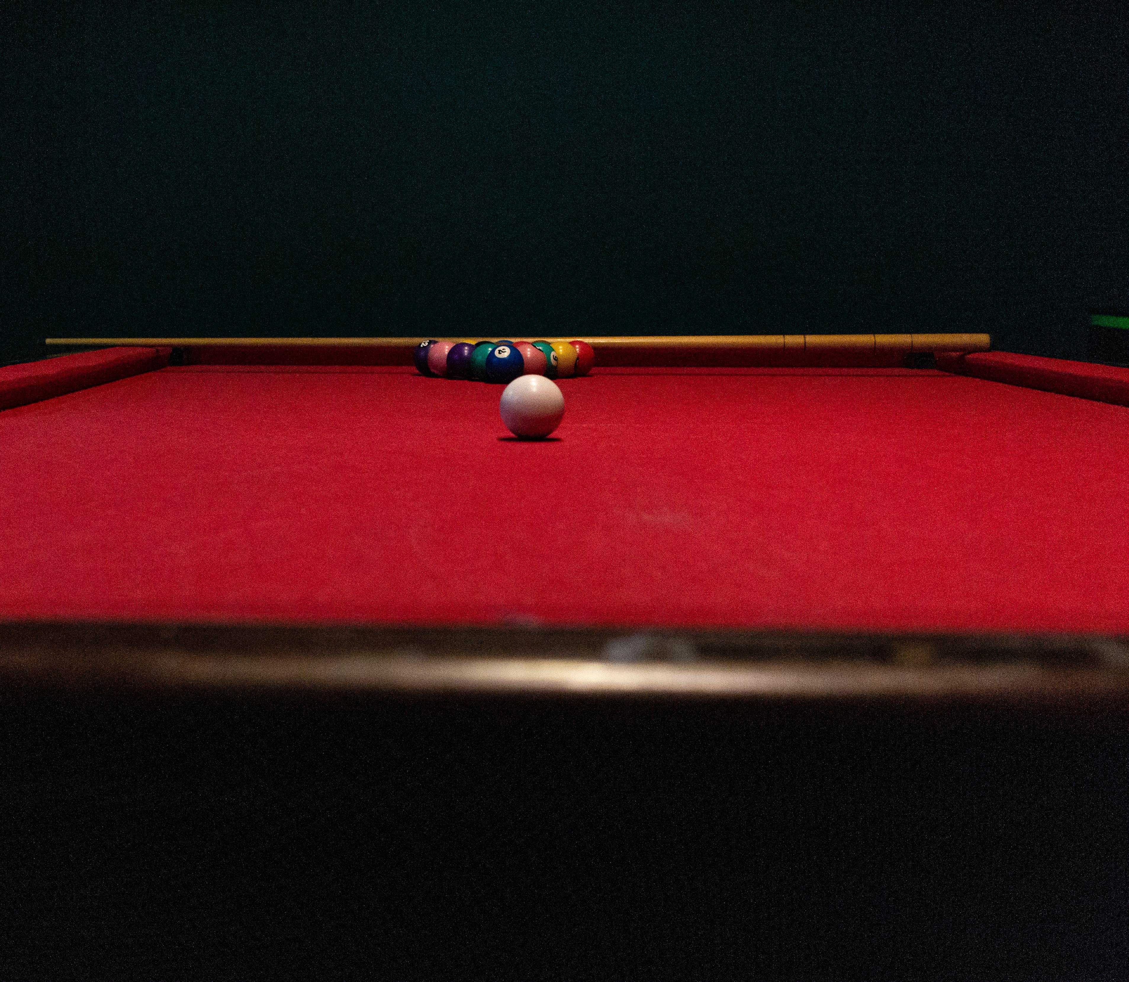 Red Billiard Table And Balls Free Stock Photo