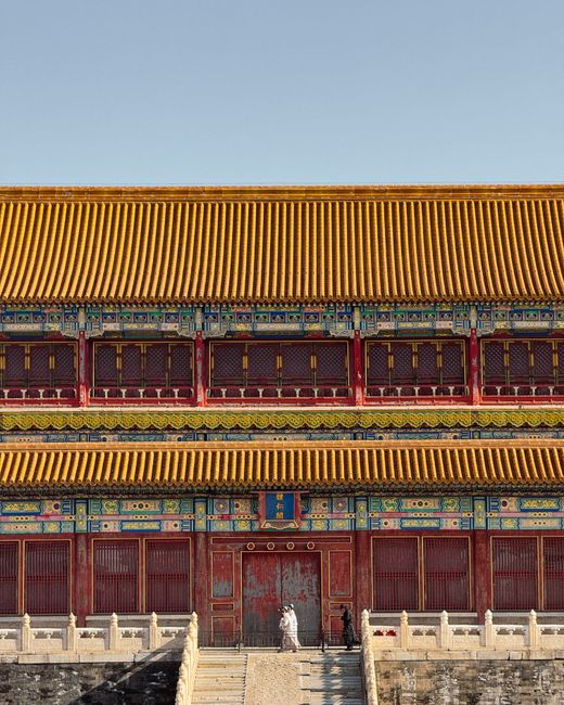 A stunning view of the colorful gate at the Forbidden City in Beijing, China, showcasing traditional architecture.