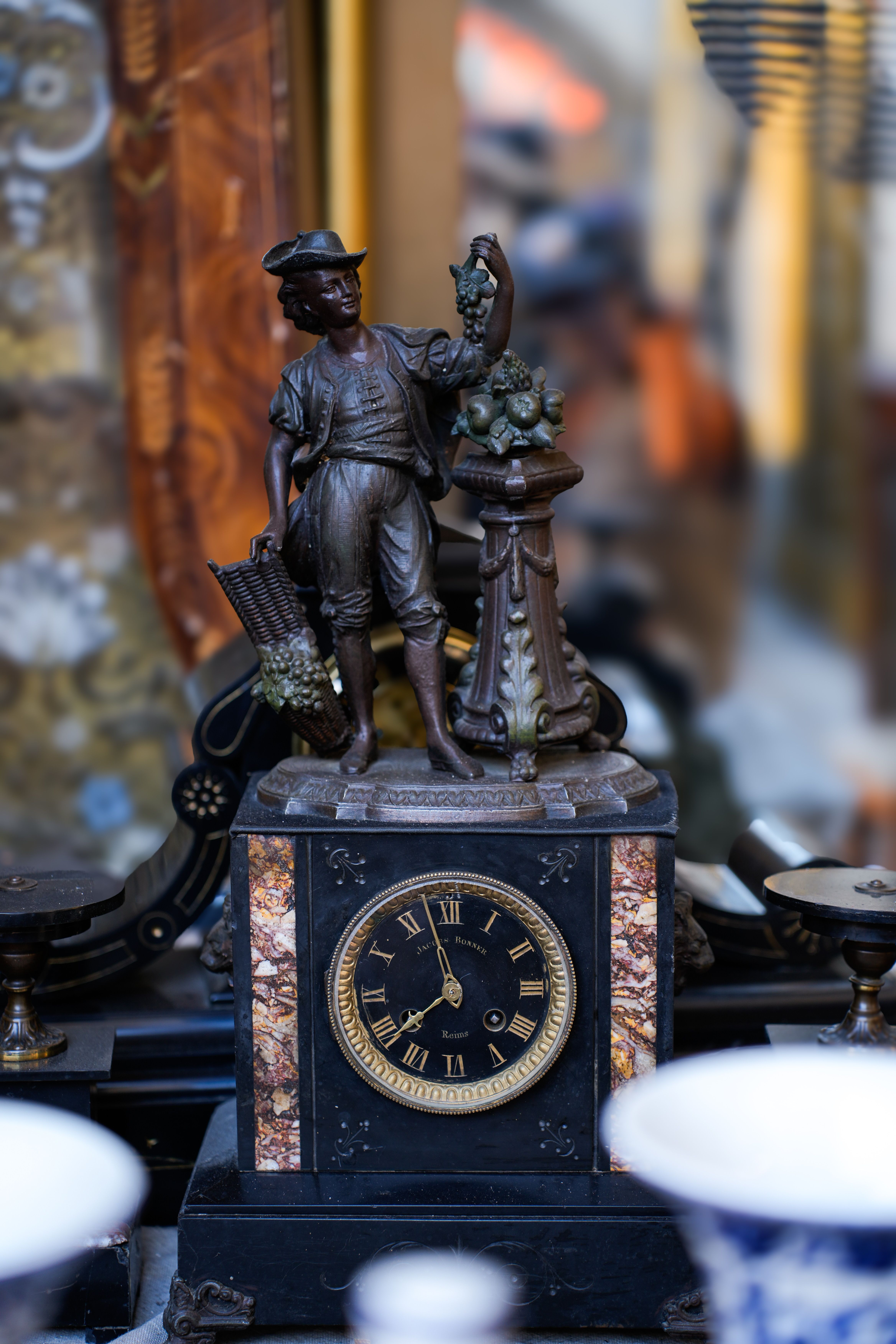 Vintage Decorative Clock with Bronze Figurine Statue · Free Stock Photo