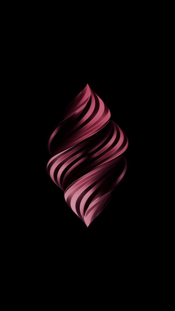 Intricate abstract design featuring a twisted ribbon pattern in shades of pink on a black background.