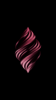 Intricate abstract design featuring a twisted ribbon pattern in shades of pink on a black background.