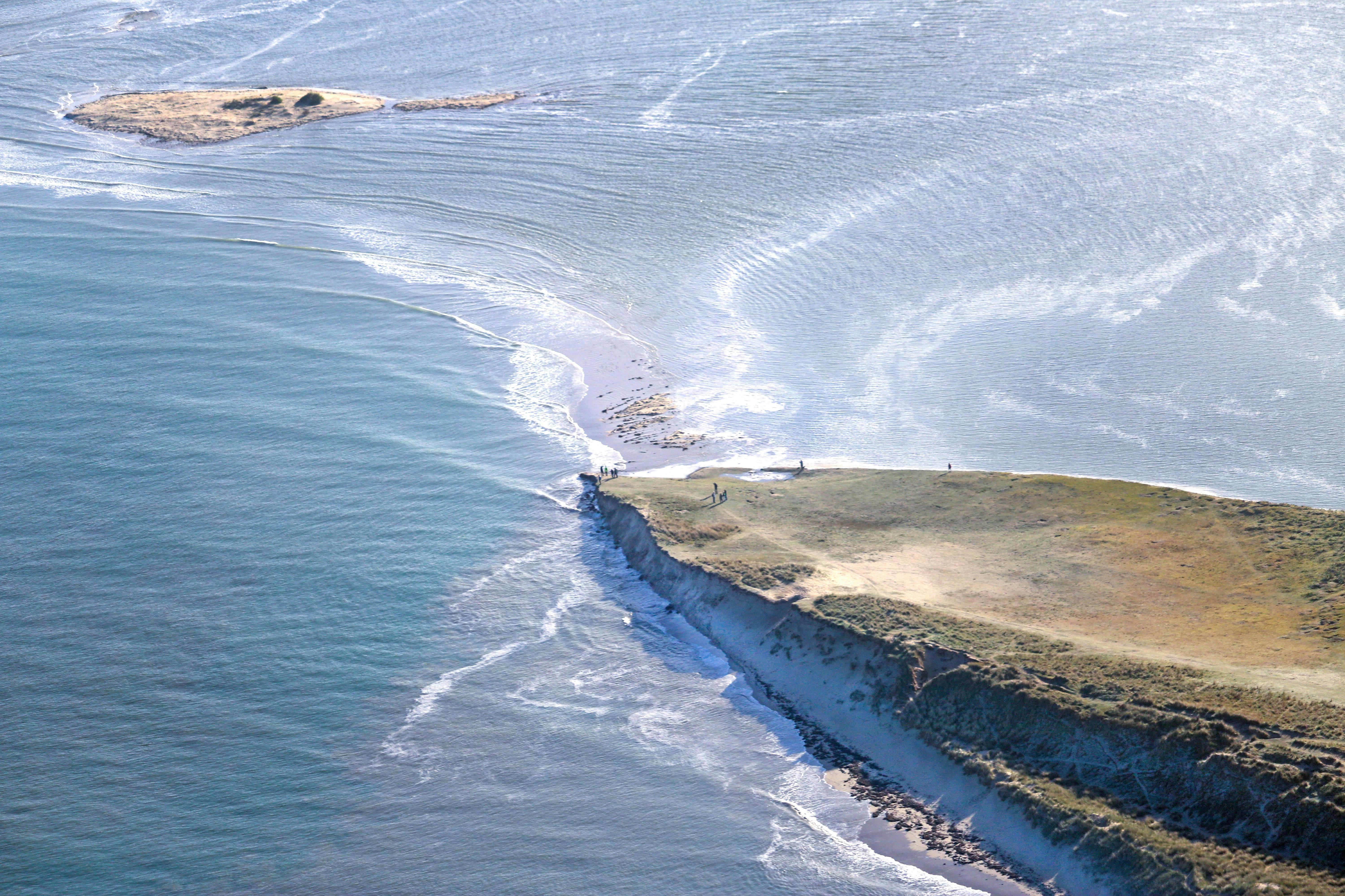 Stunning aerial shot of the coastal landscape at Bricqueville-sur-Mer, Normandy, France.